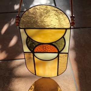 Boho Stained Glass Suncatcher, LARGE 5.5"X11" HANDMADE, Minimalist, Abstract Art, Art Deco Glass