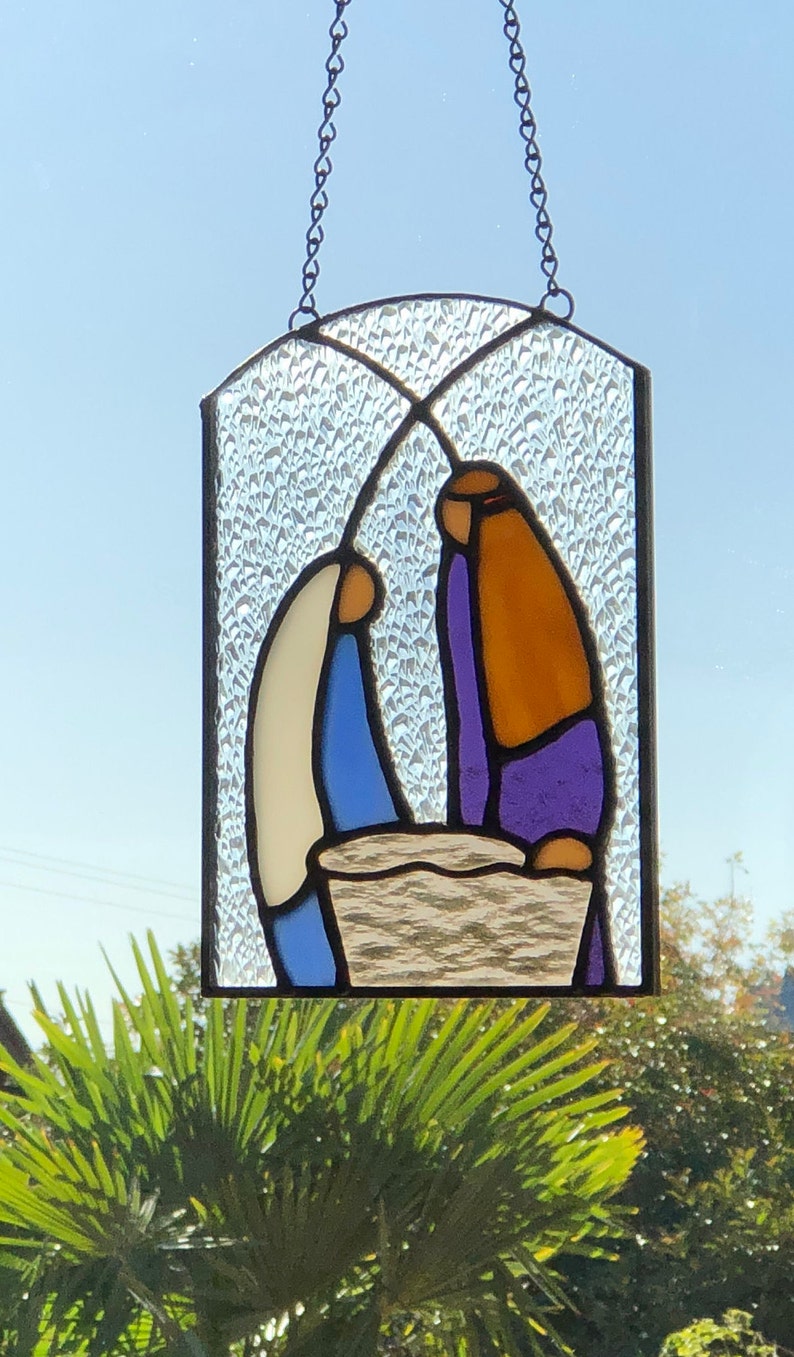 Nativity Stained Glass Nativity Suncatcher Modern Nativity Etsy