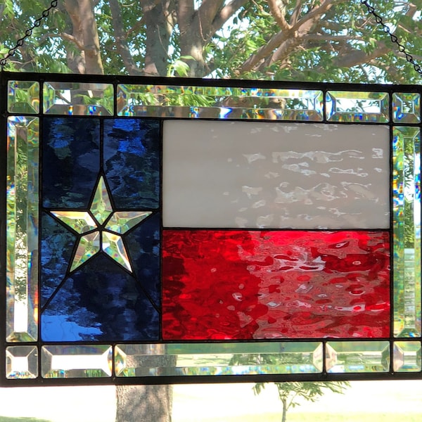 Beveled Texas Flag Stained Glass Panel, Lone Star State Decor