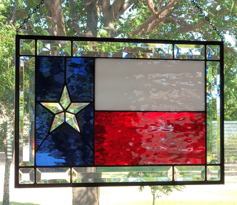 Beveled Texas Flag Stained Glass Panel Texas Decor Lone Star Etsy
