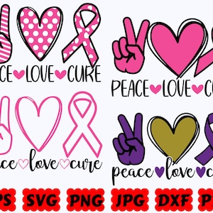 Paz, amor y curación SVG / Cáncer de mama SVG / Concientización sobre el cáncer SVG / Archivo de corte para Cricut y Silhouette / Svg Eps Dxf Png Jpg Pdf / Uso comercial