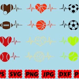 Heartbeat Sports SVG | Heartbeat SVG | Sports SVG | Football Svg | Basketball Svg | Baseball Svg | Tennis Svg | Soccer Svg | Softball Svg