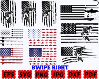 Bandiera da pesca SVG / Bandiera da pesca USA SVG / Bandiera americana SVG / Pesca SVG / File di taglio per Cricut e Silhouette / Svg Eps Dxf Png Jpg Pdf