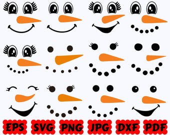 Snowman Faces SVG, Christmas Snowman SVG for Cricut and Silhouette, Snowman Face Cut Files, Commercial Use, Winter Decor Designs