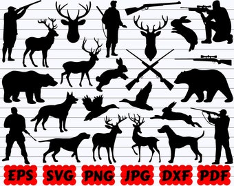 Hunting Silhouette | Hunter SVG | Hunter Silhouette | Hunting Cut File | Hunter Cut File| Deer Head Svg| Dog Hunting SVG| Duck Svg| Bear Svg