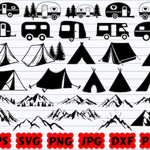 90 Camping Silhouette | Camping SVG Bundle | Camp SVG | Camping Van SVG | Camping Tent Svg | Mountain Svg | Tree Svg| Forest Svg| Animal Svg