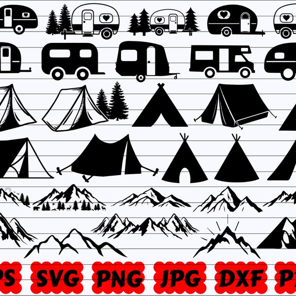 90 Camping Silhouette | Camping SVG Bündel | Camp SVG | Camping Van SVG | CampingZelt Svg | Bergsvg | Baum Svg| Waldsvg| Tier Svg