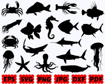 Ocean Life SVG | Ocean Creatures SVG | Sea Animals SVG | Cut Files for Cricut & Silhouette | Svg Eps Dxf Png Jpg Pdf | Commercial Use