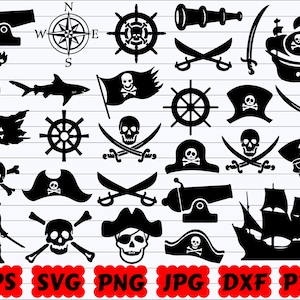 Piraten-svg | Piraten-svg-bundel | Piraat gesneden bestanden | Piraatsilhouet| Piratenkaart Svg | Schedel-svg| Gekruiste knekels Svg| Piratenclipart | Boot-svg