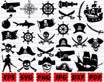 Pirate SVG | Pirate SVG Bundle | Pirate Cut Files | Pirate Silhouette| Pirate Map Svg | Skull Svg| Crossbones Svg| Pirate Clipart | Boat Svg