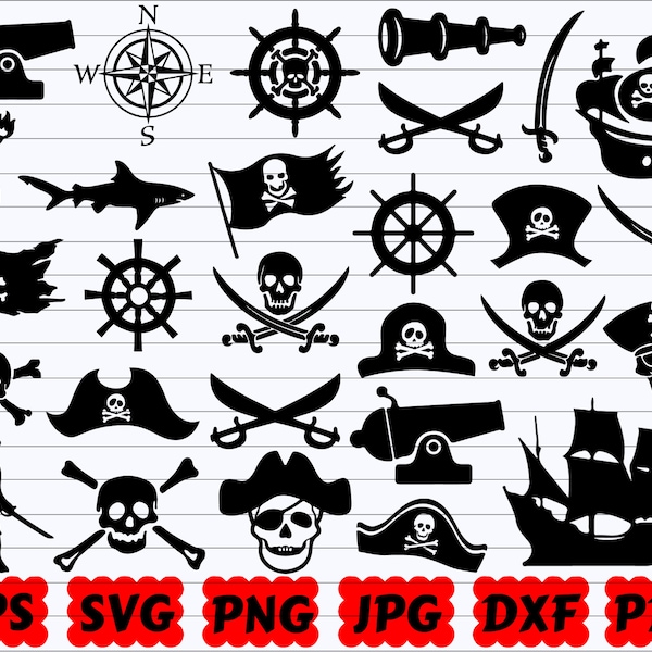 Piraten SVG | Piraten SVG Bundle | Piraten Schnittdateien | Piraten Silhouette| Piraten Karte Svg | Skull Svg| Crossbones Svg| Piraten Clipart | Boot Svg