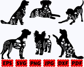 Blommig hund SVG | Blommig djur SVG | Hund SVG | Hundmamma Svg | Djur Svg | Klippfiler för Cricut & Silhouette | Svg Eps Dxf Png Jpg Pdf