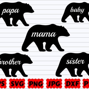 Bear Family SVG | Mama Bear SVG | Papa Bear SVG| Baby Bear Svg | Sister Svg | Brother Svg | Bear Svg | Mama Bear Cut Files | Bear Bundle Svg