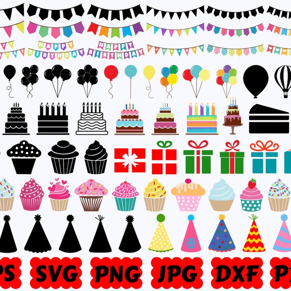 78 Alles Gute zum Geburtstag SVG | Geburtstag SVG | Geburtstag Datei | Geburtstag Silhouette | Clipart | Geburtstagstorte SVG| Luftballons SVG| Wimpelkette Geburtstag