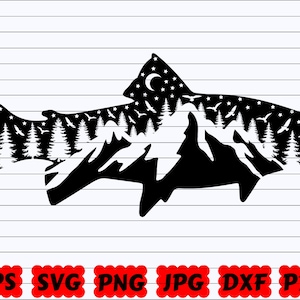 Fish and Trees SVG | Fish SVG | Trout SVG | Fishing Life Svg | Fisherman Svg | Fish Design Svg | Fish Cut Files | Fish Shirt | Mountain Svg