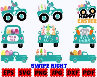Camión de Pascua SVG / Camión vintage de Pascua SVG / Pascua SVG / Feliz Pascua Svg / Archivos de corte para Cricut y Silhouette / Svg Eps Dxf Png Jpg Pdf