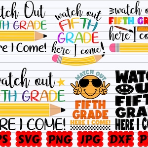 ¡Cuidado, quinto grado, allá voy! SVG / Quinto grado SVG / Regreso a la escuela SVG / Escuela Svg / Grado escolar Svg / Primer día de clases Svg / Png