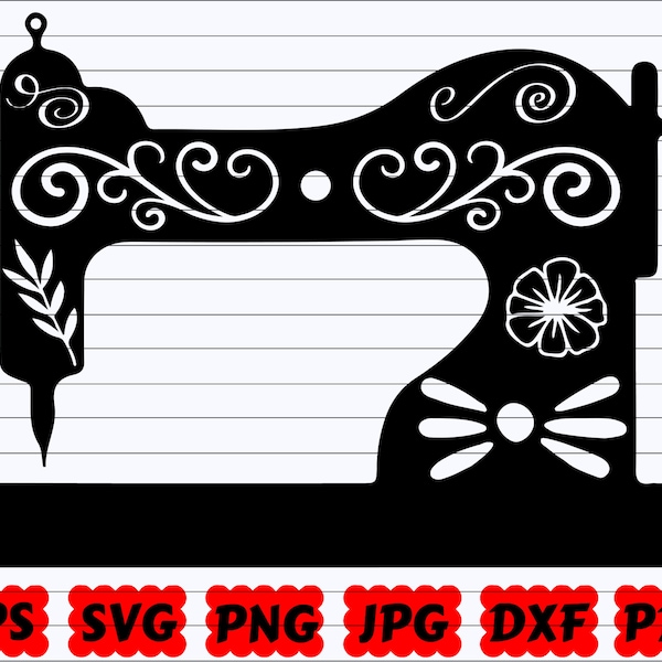 Sewing Machine SVG | Floral Sewing Machine SVG | Sewing Machine Silhouette | Sewing Machine Cut Files | Machine SVG | Swirly Sewing Machine