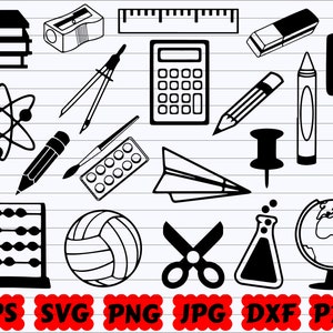 Kit scolaire SVG | École SVG | Silhouette d'école | Fichier découpé pour l'école | Vecteur scolaire | Svg enfants | Livres Svg | Graduation Svg | Linéaire Svg | png