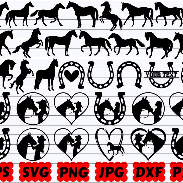 Pferd Silhouette | Pferd SVG | Hufeisen SVG | Pferdekopf svg | Pferd Vektor | Pferde Liebhaber | Pferde Datei | Tier-Svg| Pferd Herz SVG