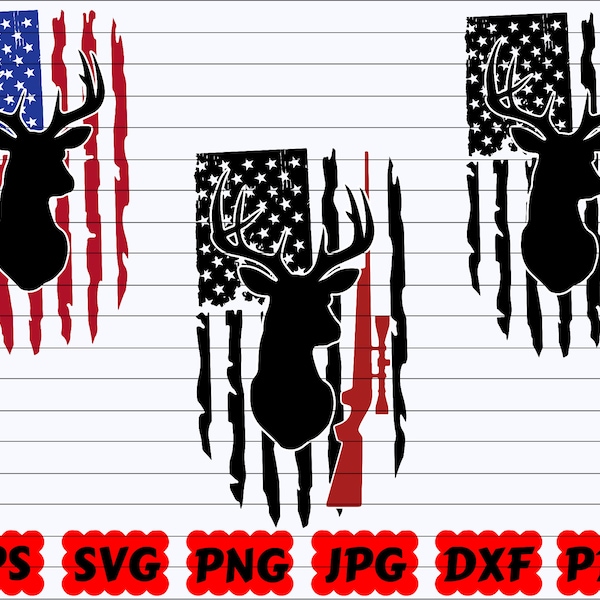 Deer Hunt Flag SVG | Hunting Flag SVG | Deer Head SVG | Distressed American Flag Svg | American Flag Svg | Deer Flag Svg | Hunting Cut File