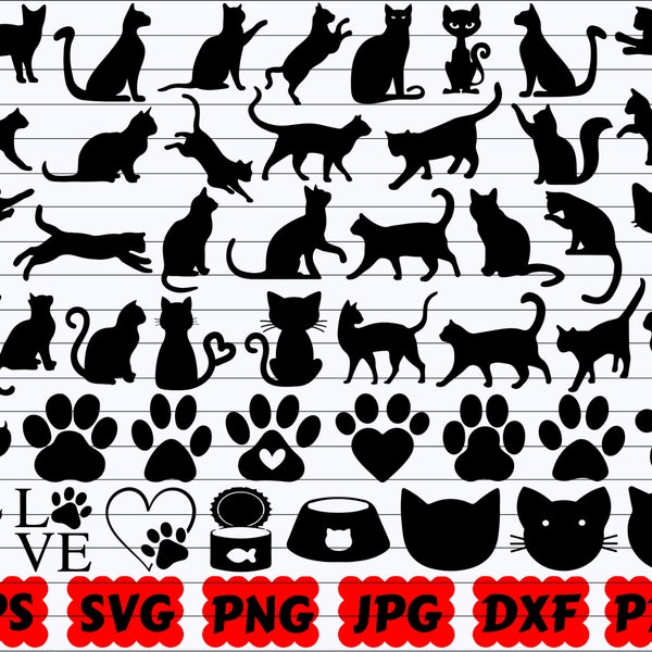 Katzen Silhouette | Katze SVG | Katzenkopf SVG | Katze Gesicht SVG | Katzen Feilen | Katzen Design | Kätzchen SVG | Katze Vektor | Kitty SVG | Haustier Silhouette