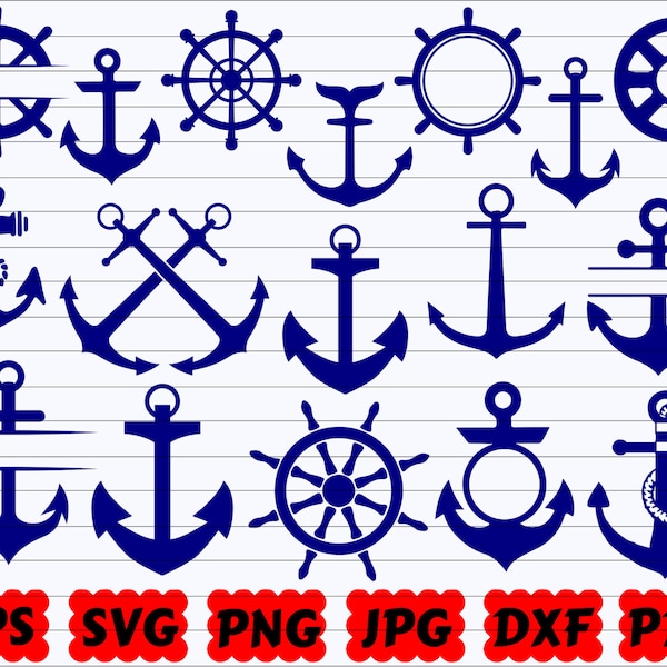 Anchor SVG | Anchor SVG Bundle | Nautical SVG | Anchor Clipart | Anchor Silhouette | Anchor Cut File| Anchor Monogram|  Wheel Svg| Ocean Svg