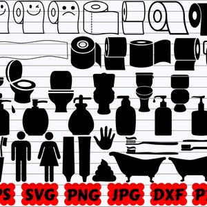 Bathroom Silhouette | Bathroom Cut File | Bathroom SVG Bundle | Toilet SVG | Toilet Paper Svg | Bath Svg | Bathub | Toothbrush Svg | Wc Svg