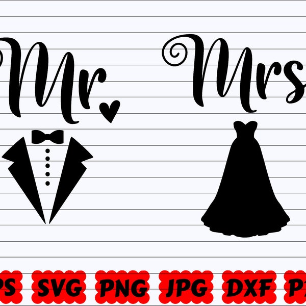 M. et Mme SVG | M. SVG | Mme SVG | M. et Mme Cut Dossier | M. Groom Svg | Mme Bride Svg | Wedding Design Svg | Signe de mariage Svg| Mariage SVG