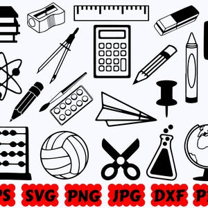 Kit escolar SVG / SVG escolar / SVG de regreso a clases / Archivos de corte para Cricut y Silhouette / Svg Eps Dxf Png Jpg Pdf / Uso comercial