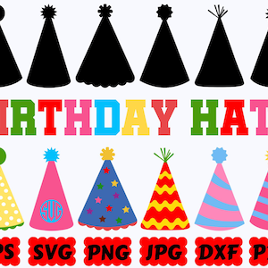 バースデーハット SVG | パーティーハット SVG | 帽子 SVG | バースデー SVG | ハッピーバースデー SVG | Cricut および Silhouette 用カットファイル | SVG EPS DXF PNG Jpg