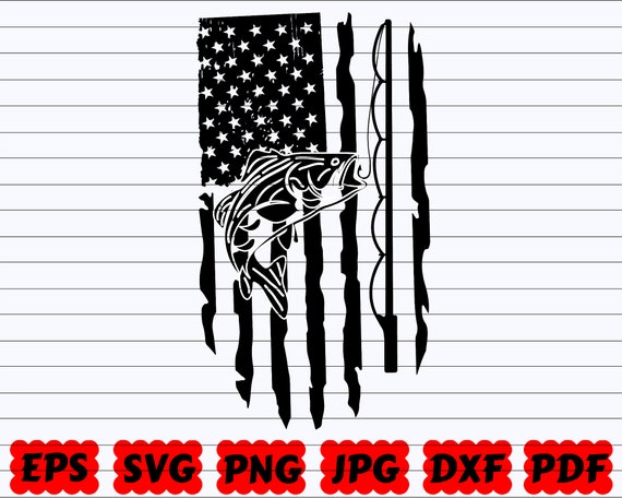 Fishing Distressed American USA Flag SVG America Fishing SVG Fish