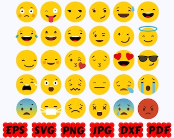 Emoji SVG | Smiley SVG | Smiley Faces SVG | Emoji Face Svg | Cut Files for Cricut & Silhouette | Svg Eps Dxf Png Jpg Pdf | Commercial Use