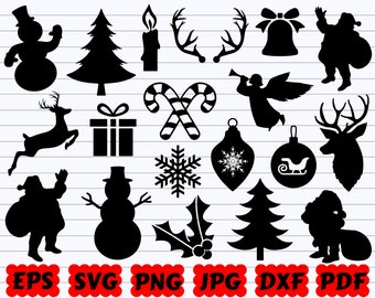 Christmas Elements SVG | Weihnachtsdeko | Weihnachts Silhouette | Weihnachten SVG | Schneemann Svg | Weihnachtsmann Svg | Schneemann Svg | Plotterdatei Urlaub