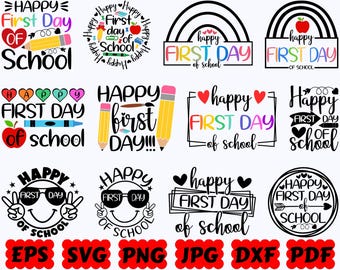 Gelukkige eerste schooldag SVG | School-svg | Terug naar school-SVG | Bestand knippen voor Cricut & Silhouette | Svg Eps Dxf Png Jpg Pdf |Commercieel gebruik