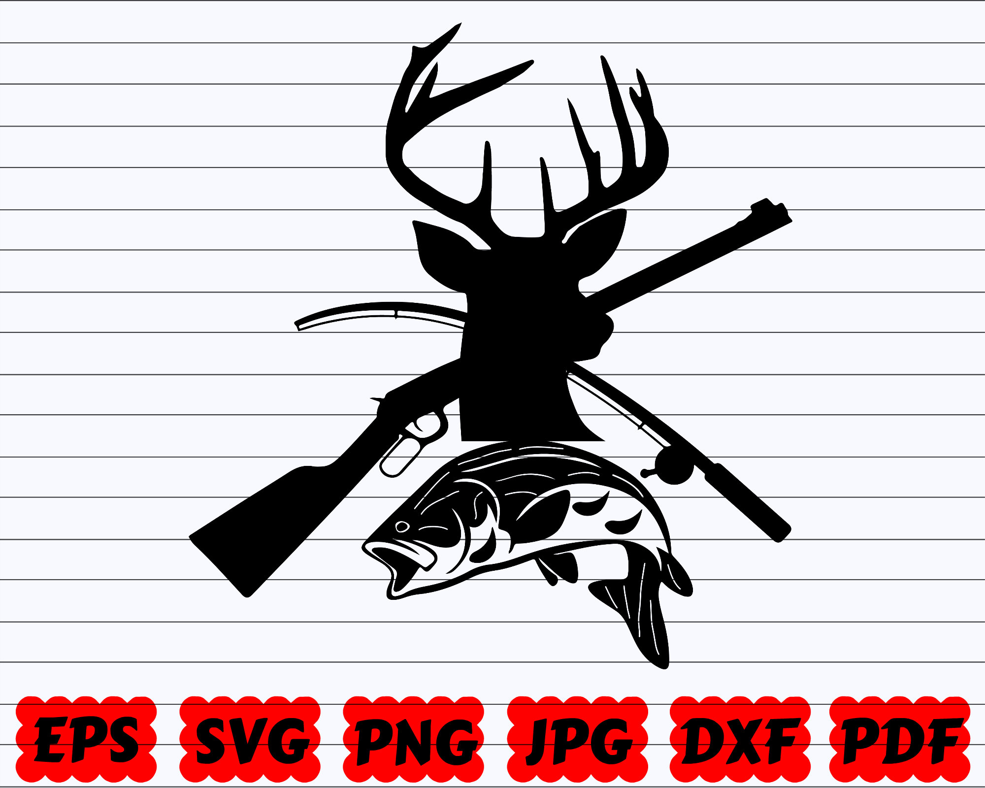 Hunting Silhouette Hunting Design SVG Hunting Deer SVG Deer Head SVG Hunting  Rifle Svg Hunting Fishing Svg Hunting Cut File 