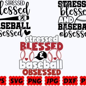 Zestresowany, błogosławiony i obsesyjny na punkcie baseballu SVG | Baseball SVG | Sport SVG | Pliki do cięcia dla Cricut i Silhouette | SVG Eps Dxf Png Jpg Pdf