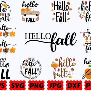 Hola Otoño SVG / Otoño SVG / Otoño SVG / Archivos de corte para Cricut y Silhouette / Svg Eps Dxf Png Jpg Pdf / Uso comercial
