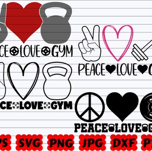Peace Love Gym SVG | Love Gym SVG | Gym Lover SVG | Gym Cut File | Gym Clipart | Workout Svg | Fitness Svg | Peace Svg | Gym Design | Shirt