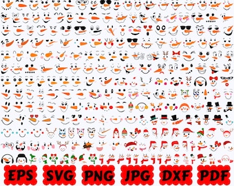 Volti di pupazzo di neve SVG, file di taglio di pupazzi di neve natalizi per Cricut e Silhouette, simpatici volti invernali vettoriali, uso commerciale, disegni per magliette natalizie