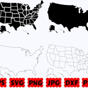 米国地図 SVG | アメリカ地図 SVG | 米国の州 SVG | 州 SVG | アメリカ合衆国地図 SVG | Cricut および Silhouette 用カットファイル | SVG EPS DXF PNG Jpg