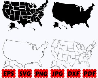 Mapa de EE. UU. SVG / Mapa de América SVG / Estados de EE. UU. Svg / Estados Svg / Mapa de Estados Unidos Svg / Archivos de corte para Cricut y Silhouette / Svg Eps Dxf Png Jpg
