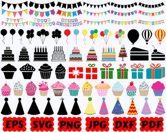 Happy Birthday SVG | Birthday SVG | Birthday Cake SVG | Balloons Svg | Bunting Birthday Svg | Cut Files for Cricut & Silhouette |Eps Png Jpg