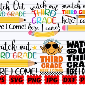 Watch Out Third Grade Here I Come SVG | Third Grade SVG | Back To School SVG | School Svg | School Grade Svg | First Day Of School Svg | Png