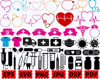 Silueta de enfermera / Estetoscopio SVG / Enfermera SVG / Vida de enfermera Svg / Archivo de corte para Cricut y Silhouette / Svg Eps Dxf Png Jpg Pdf / Uso comercial