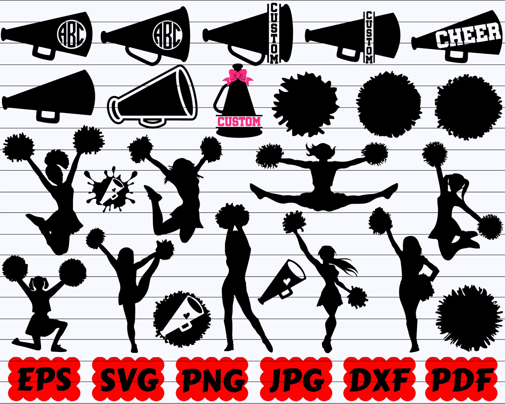Cheer Silhouette | Cheer Cut File | Cheerleader SVG | Cheerleading SVG | Cheer Megaphone SVG | Cheerleader Silhouette | Cheer Pom Svg | Png