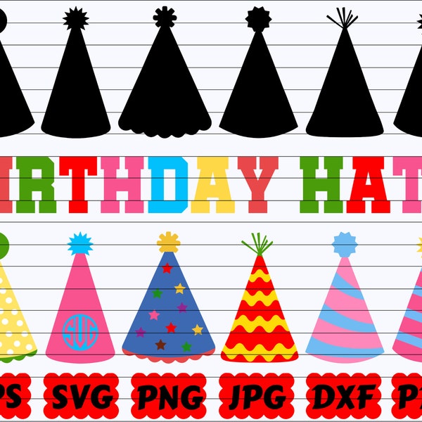 Birthday Hats SVG | Party Hats SVG | Hats SVG | Birthday Hat Cut File | Birthday Hat Clipart | Birthday Hat Silhouette | Hat Design Svg| Png