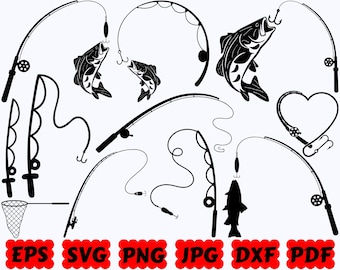 Fishing Pole SVG | Fishing Rods SVG | Fishing SVG | Fisherman Svg | Fish Svg | Cut Files for Cricut & Silhouette | Svg Eps Dxf Png Jpg Pdf