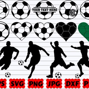 Silhueta de futebol | Arquivos de corte de futebol | Jogador de futebol SVG | Bola de futebol SVG | Coração de futebol SVG | Pacote Svg de futebol | Projeto de futebol | Vetor