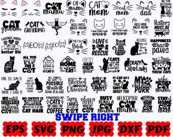 Gato SVG / Mamá gata SVG / Mascota SVG / Animal Svg / Amante de los gatos Svg / Archivos de corte para Cricut y Silhouette / Svg Eps Dxf Png Jpg Pdf / Uso comercial